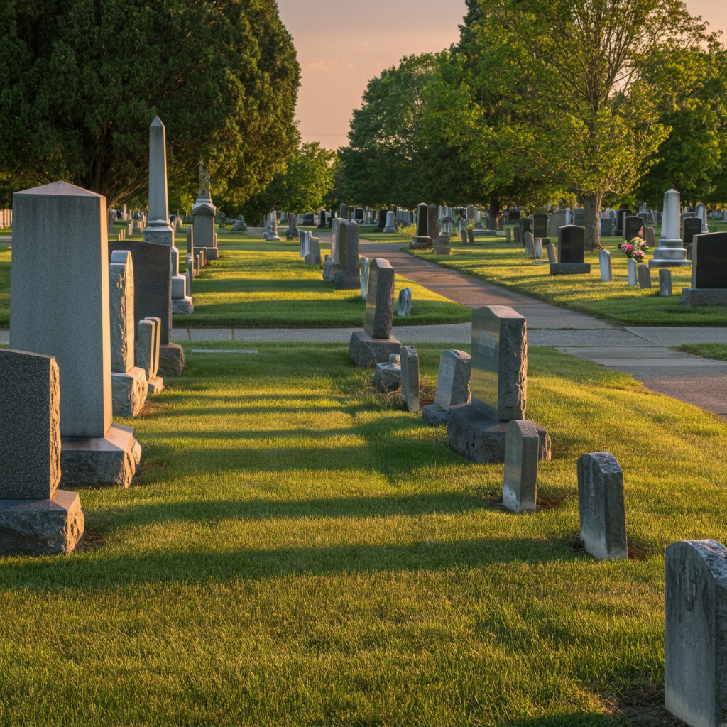 les allées entre les tombes d'un cimetière