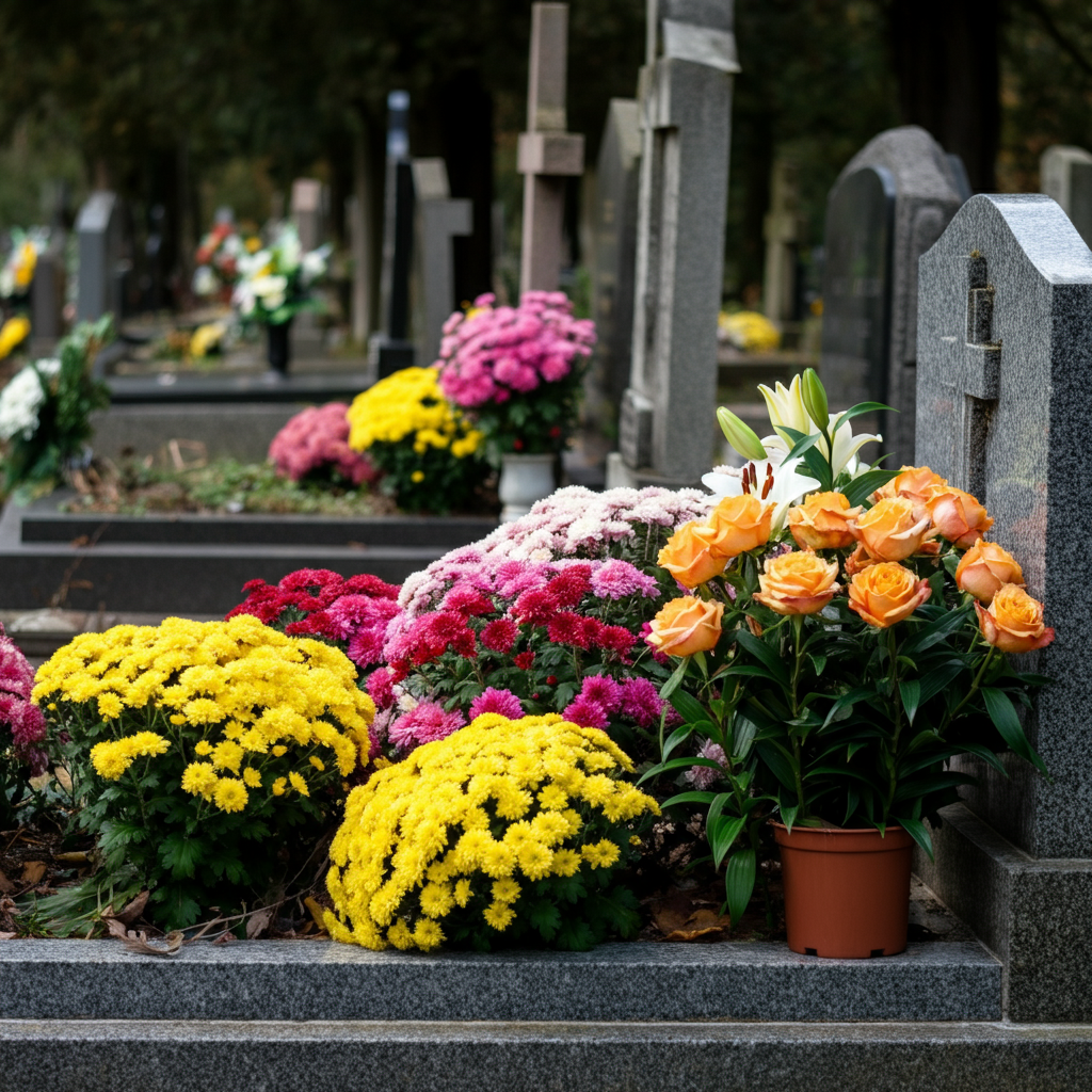 fleurs sur une tombe